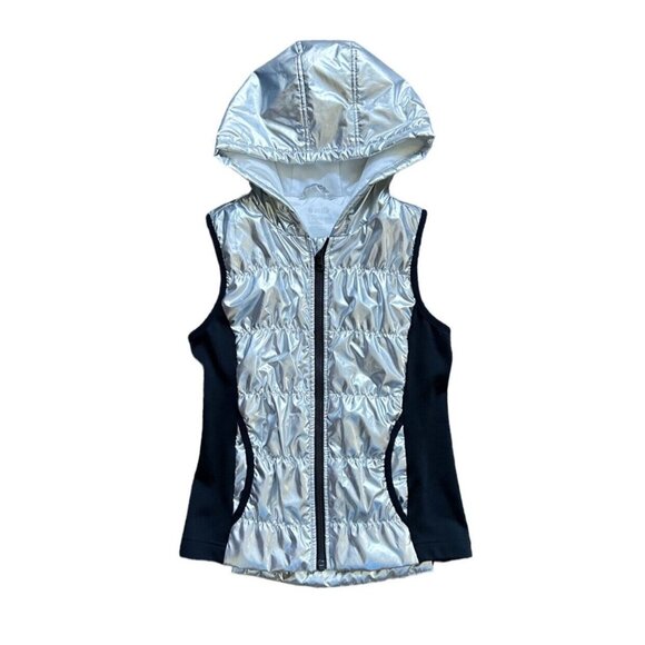 Zella Other - Zella Silver Metallic Puffer Vest With Hood Girl Size L 10/12